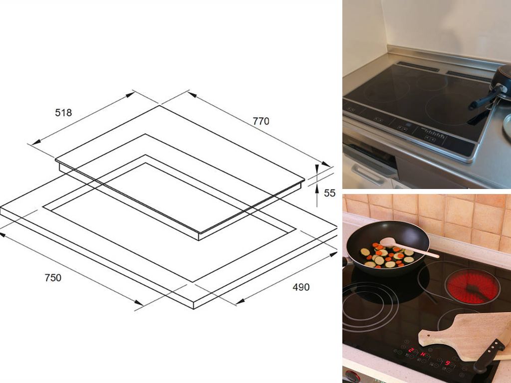 Kích thước minh họa bếp từ fagor với 4 vùng nấu
